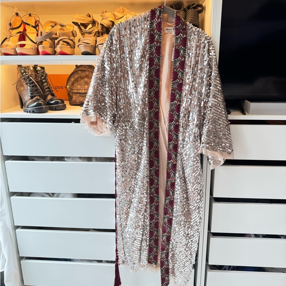 NWT Free people long sequence party jacket -  xs silver - Picture 4 of 9